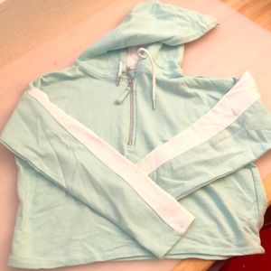 Blue and white cropped hoodie